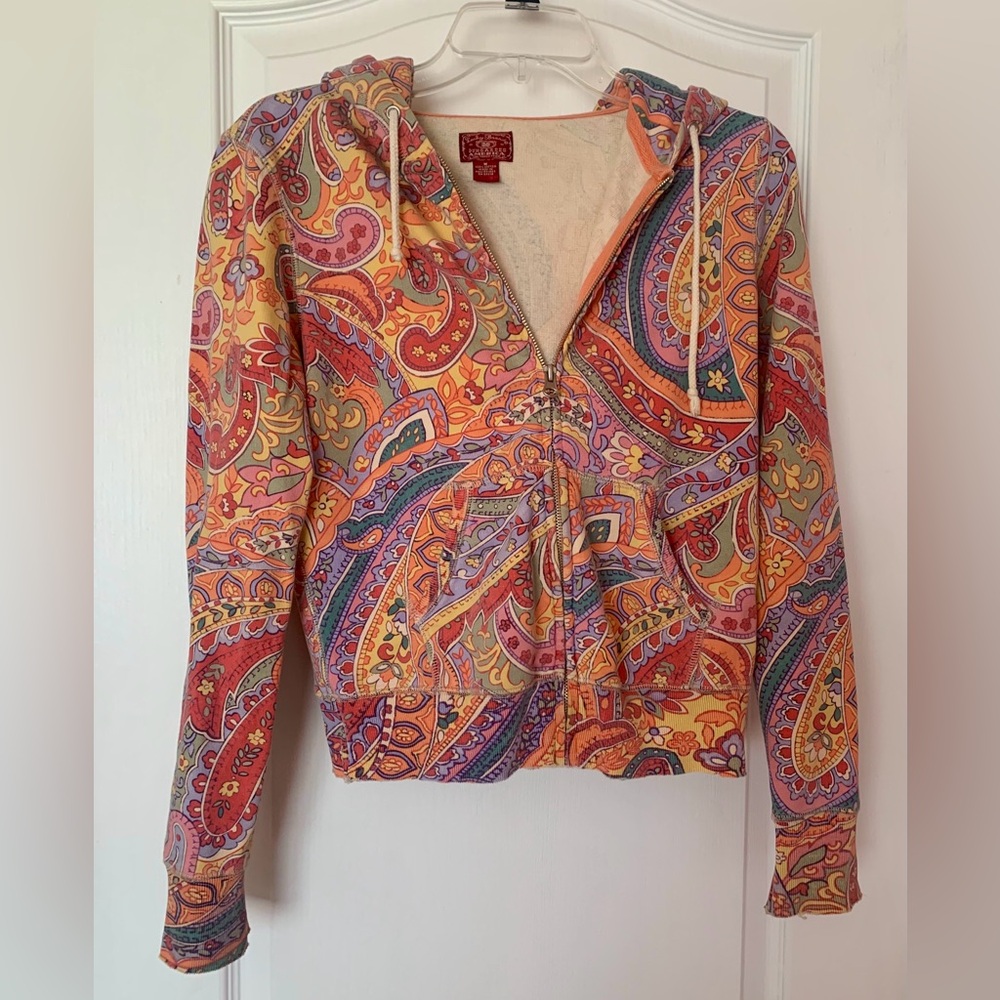 Lucky‎ Brand Dungarees Vintage Y2K Paisley Bandana Full Zip Hoodie ♥️🧡